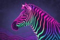 Neon psychedelic zebra waves on textured background. 1960s style generated by ai