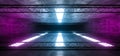 Neon Purple Blue Sci Fi Futuristic Cocnrete Grunge Reflective Alienship Led Laser Panel Stage Metal Structure Lights Long Hall