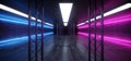 Neon Purple Blue Sci Fi Futuristic Concrete Grunge Reflective Alienship Led Laser Panel Stage Metal Structure Lights Long Hall