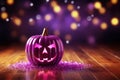 Neon purple jack o lantern. Pumpkin for Halloween. Generative AI