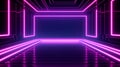 Neon purple and pink illuminated pathway leading into a dark vanishing point, creating a sense of mystery and futuristic