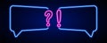 Neon quiz frame with question and exclamation. Faq question answer template