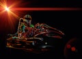 Neon racer sitting on a go-kart. Place for an inscription
