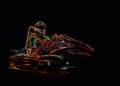 Neon racer sitting on a go-kart. Place for an inscription