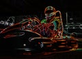 Neon racer sitting on a go-kart. Place for an inscription