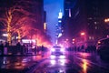 Neon Rain on City Streets