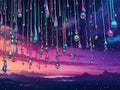 Neon rain in cosmic sky