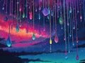 Neon rain in cosmic sky