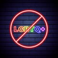 Neon Rainbow Flag colours Sign. Stop LGBT Propaganda. Lesbian Gay Bisexual Transgender. Human Protest. Vector ilustration isolated