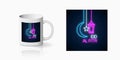 Neon ramadan islam holy month symbol for cup design. Eid al fitr greeting text with fanus lantern, star and crescent Royalty Free Stock Photo