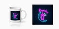 Neon ramadan islam holy month symbol for cup design. Ramadan greeting text with fanus lantern, star and crescent design