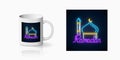 Neon ramadan islamic holy month symbol for cup design. Ramadan kareem greetings design with mosque dome and minaret