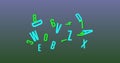 Neon random numbers and alphabets moving and changing against gradient blue and green background Royalty Free Stock Photo