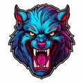 Neon Realism: Cartoon Angry Wolf Badges Vector Royalty Free Stock Photo