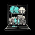 Neon Realism Dishwasher Graphic Illustration On Black T-shirt