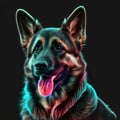 Neon Realistic German Shepherd Dog Portrait: Vibrant Canine Artistry.