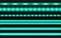 Neon realistic set. Green led lights on dark transparent background. Glowing stripes collection. Bright luminous lines