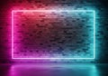 Neon rectangle frame on brick wall with pink and blue light Royalty Free Stock Photo