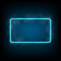 Neon rectangle glowing frame with light blue color and smoke. Banner with blank space. Vector illustration