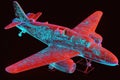 neon Red airplane model hologram blueprint