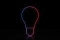 Neon red blue idea sign glowing on black one bulb Royalty Free Stock Photo