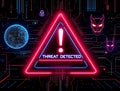 Cyber threat alert with devil icons and digital globe Royalty Free Stock Photo