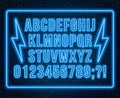 Neon red font. Bright capital letters with numbers on a dark background Royalty Free Stock Photo