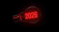 Neon red 2026 glows inside a dark light bulb Royalty Free Stock Photo