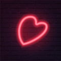 Neon red heart vector illustration. Romantic icon isolated on brick wall background. Love holiday celebration symbol Royalty Free Stock Photo