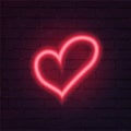 Neon red heart vector illustration. Romantic icon isolated on brick wall background. Love holiday celebration symbol Royalty Free Stock Photo