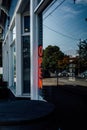 neon red open sign in window Royalty Free Stock Photo