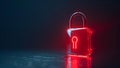 Neon Red Padlock Emblem of Cyber Protection. Concept Cybersecurity, Neon Red, Padlock, Emblem, Royalty Free Stock Photo