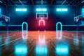 color neon game basketball arena corridor empty indoor background hall interior design. Generative AI.