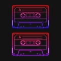 Neon retro audio red cassette tape, a vector illustration set Royalty Free Stock Photo
