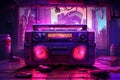 Neon Retro Boombox Illustration Royalty Free Stock Photo