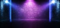 Neon Retro Brick Walls Club Mist Dark Foggy Empty Hallway Corridor Room Garage Studio Dance Glowing Blue Purple Spot Lights