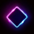 Neon rhombus frame or neon lights sign. Retrowave vector abstract background, tunnel, portal. Geometric glow outline rhombus shape