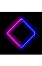 Neon rhombus shape or laser glowing pink and blue lines on dark background. Retrowave style wallpaper with copyspace