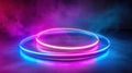 Neon Rings in Smoky Atmosphere. AI Generated Royalty Free Stock Photo