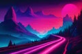 A neon road leading to a majestic location detailed fusion of vector style gen ai