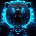 Neon Roaring Bear Cyborg Machine Robotic wild animal Illustration, Generative AI