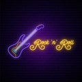 Neon Rock and Roll music sign.