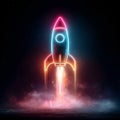 Neon rocket illustration launching into space with vibrant colors and cosmic background Royalty Free Stock Photo