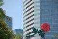 Neon Rose sign and office building in Portland, Oregon Royalty Free Stock Photo