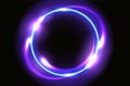 Neon round frame. Fantastic background with glowing circle and shiny space portal into another dimension