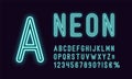 Neon rounded alphabet, Azure color. Outlined Font Royalty Free Stock Photo