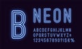 Neon rounded alphabet, Blue color. Outlined Font Royalty Free Stock Photo