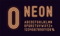 Neon rounded alphabet, Orange color. Outlined Font Royalty Free Stock Photo