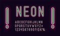 Neon rounded alphabet, outlined Font, Glow duotone Royalty Free Stock Photo