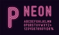 Neon rounded alphabet, Pink color. Outlined Font Royalty Free Stock Photo